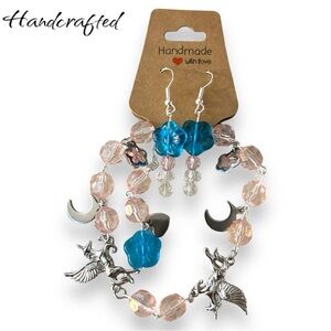 Handcrafted earrings and bracelet set - charm bracelet with unicorns!